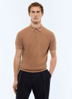 Polo point de riz en coton et cachemire Noisette