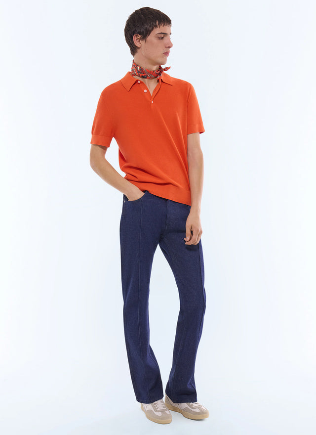 Polo point de riz en coton et cachemire Orange