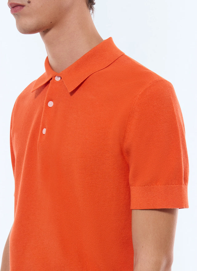 Polo point de riz en coton et cachemire Orange