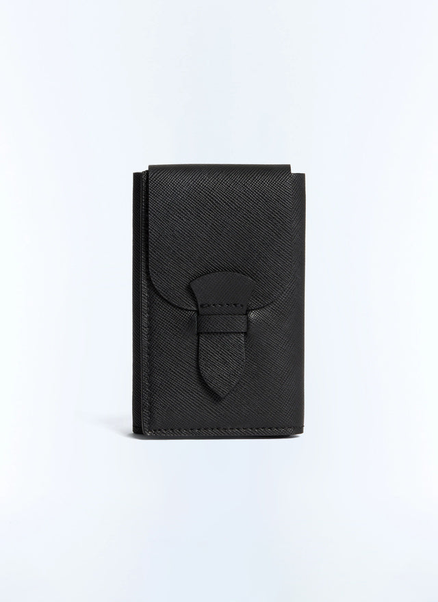 Portefeuille en cuir Saffiano uni Noir