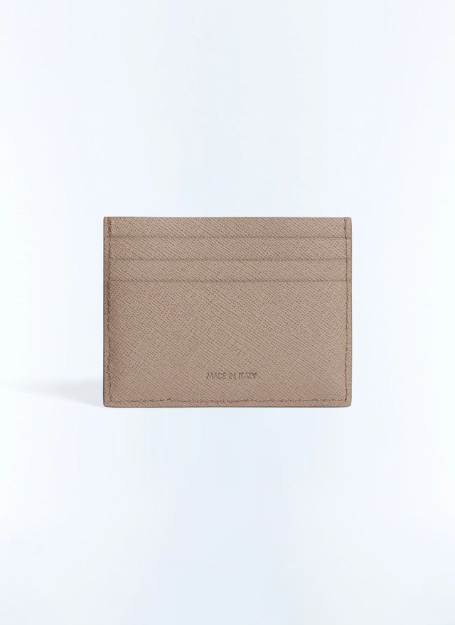 Porte-cartes en cuir Saffiano Taupe