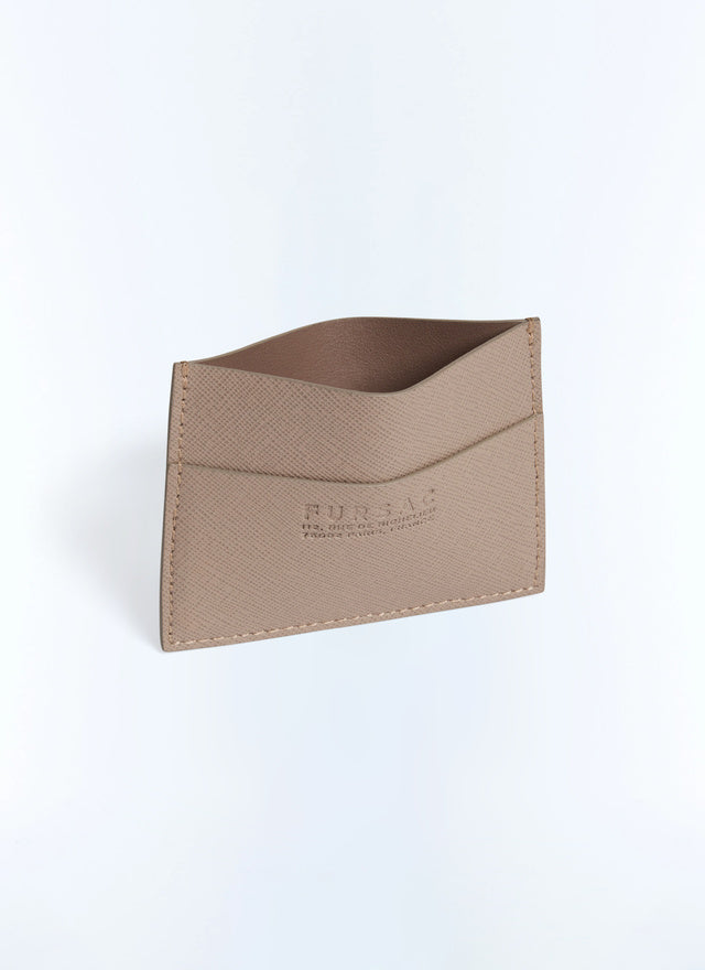 Porte-cartes en cuir Saffiano Taupe