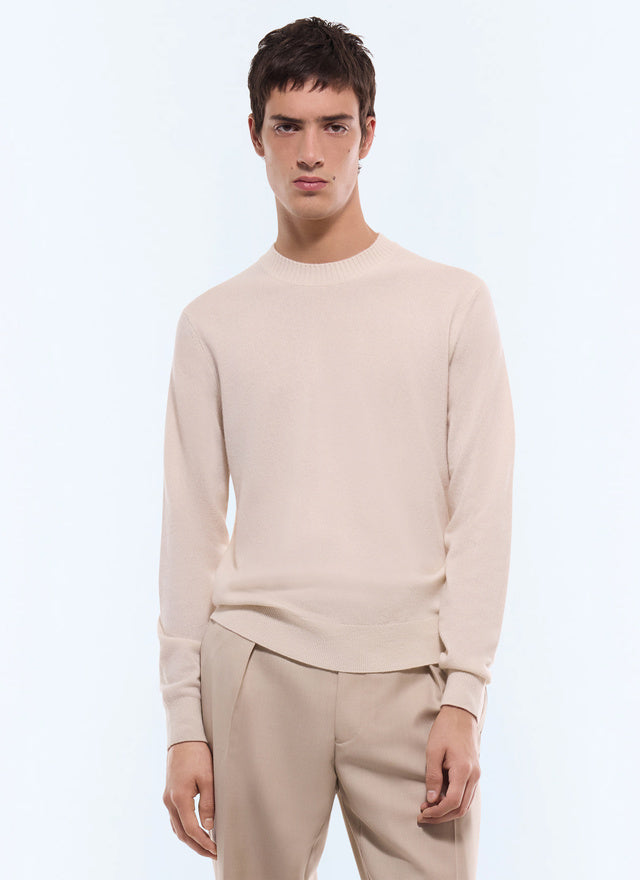 Pull col rond en cachemire Ecru