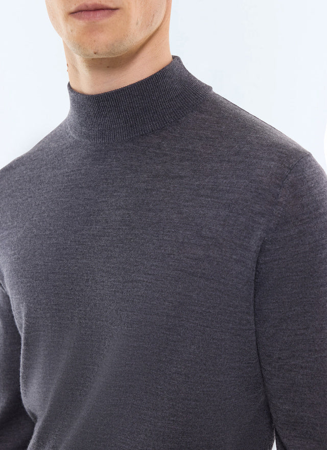 Pull col montant en laine mérinos Acier