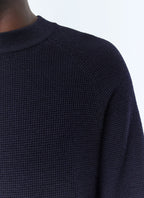 Pull point de riz en laine certifiée Bleu marine
