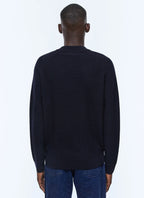 Pull point de riz en laine certifiée Bleu marine