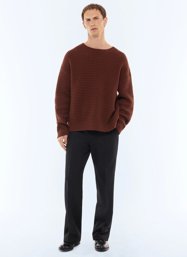 Pull col rond en laine gaufrée Brique
