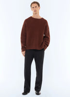 Pull col rond en laine gaufrée Brique