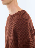 Pull col rond en laine gaufrée Brique