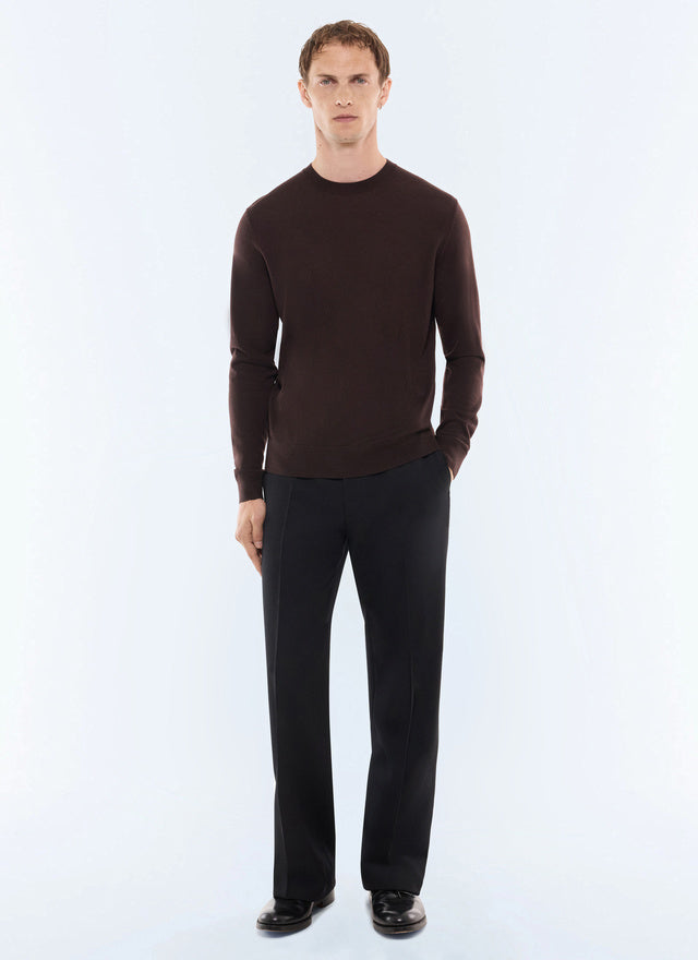 Pull col rond en laine mérinos Chocolat