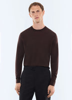 Pull col rond en laine mérinos Chocolat