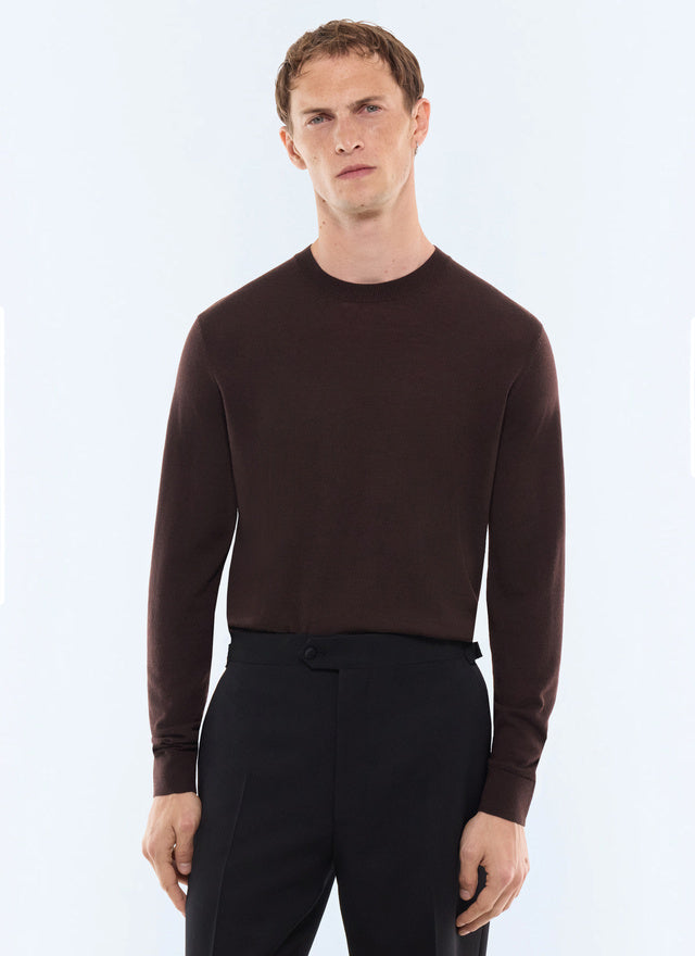 Pull col rond en laine mérinos Chocolat