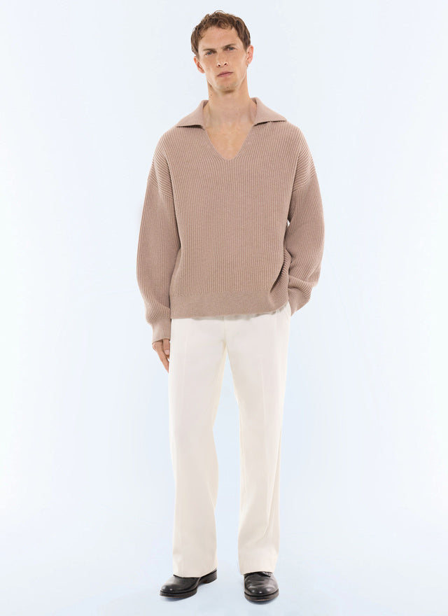 Pull col bateau en laine et coton Ficelle