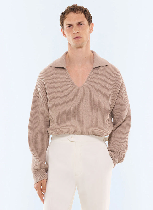 Pull col bateau en laine et coton Ficelle