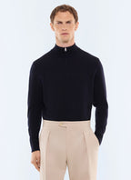Pull col camionneur en laine mérinos Marine