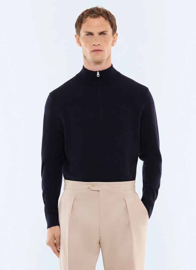 Pull col camionneur en laine mérinos Marine