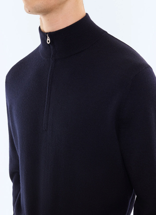 Pull col camionneur en laine mérinos Marine