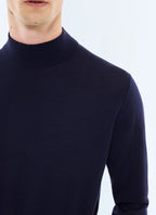 Pull col cheminée en laine mérinos Marine