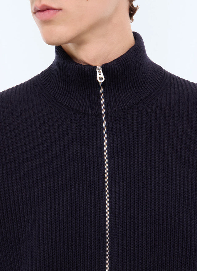 Cardigan à côtes en laine et coton Marine