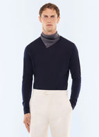 Pull col rond en laine mérinos Marine