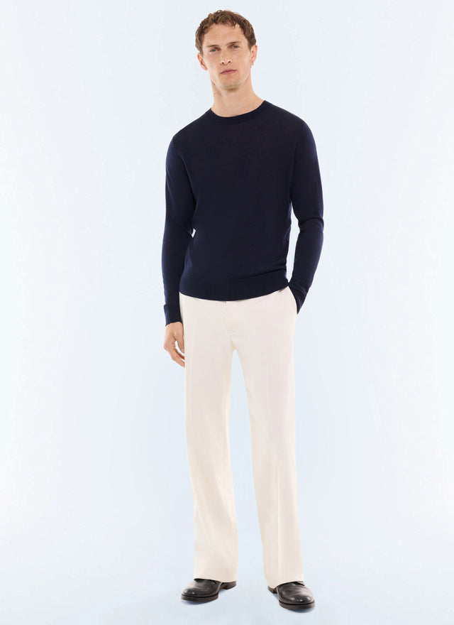 Pull col rond en laine mérinos Marine