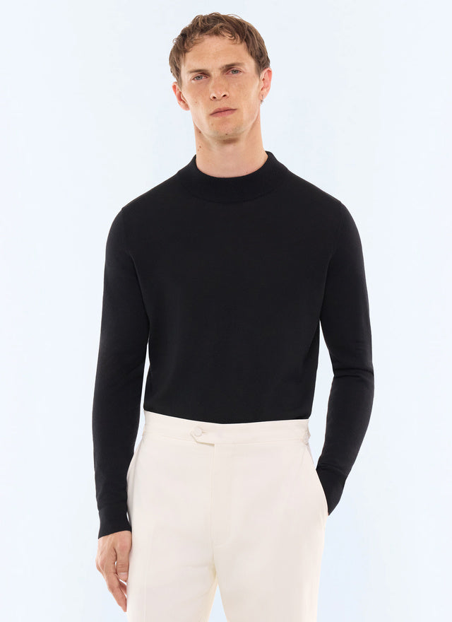 Pull col cheminée en laine mérinos Noir
