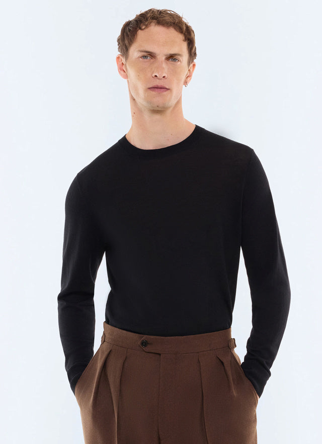 Pull col rond en laine mérinos Noir