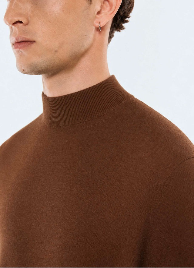 Pull col cheminée en laine mérinos Tabac