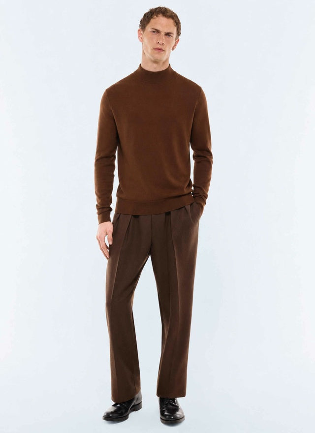 Pull col cheminée en laine mérinos Tabac