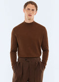 Pull col cheminée en laine mérinos Tabac
