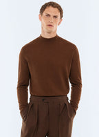 Pull col cheminée en laine mérinos Tabac