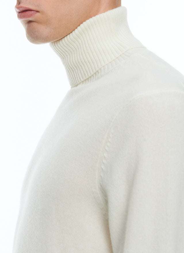 Pull col roulé en laine et cachemire Ecru