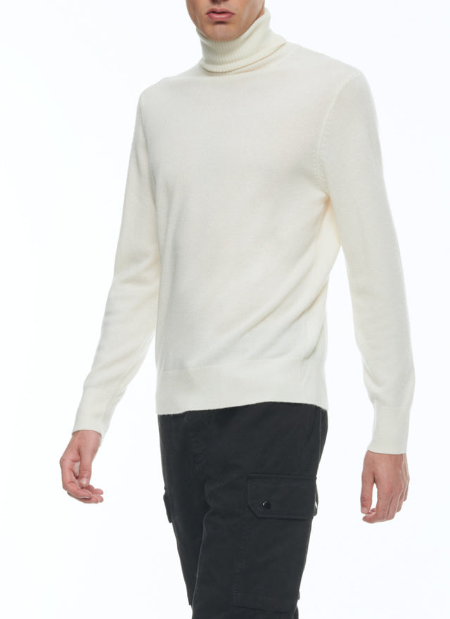 Pull col roulé en laine et cachemire Ecru