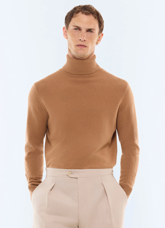 Pull col roulé en laine et cachemire Camel