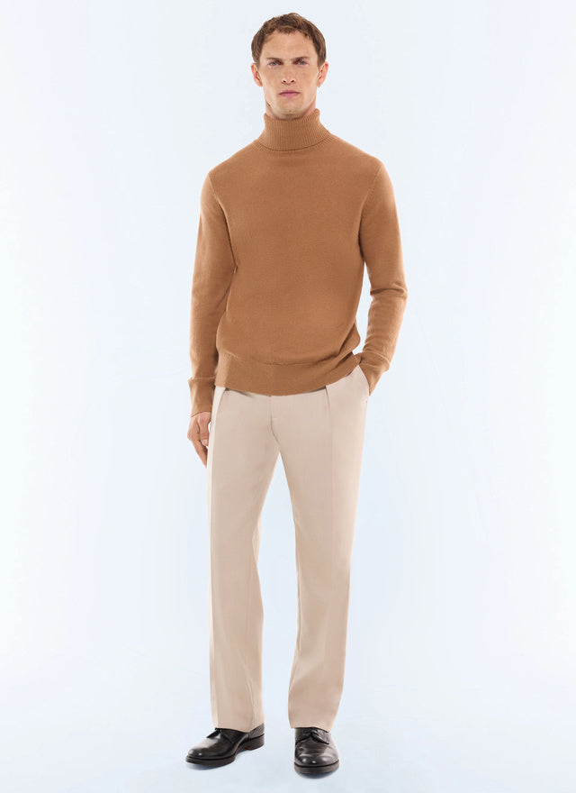 Pull col roulé en laine et cachemire Camel