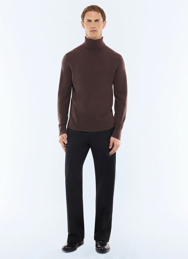 Pull col roulé en laine et cachemire Chocolat