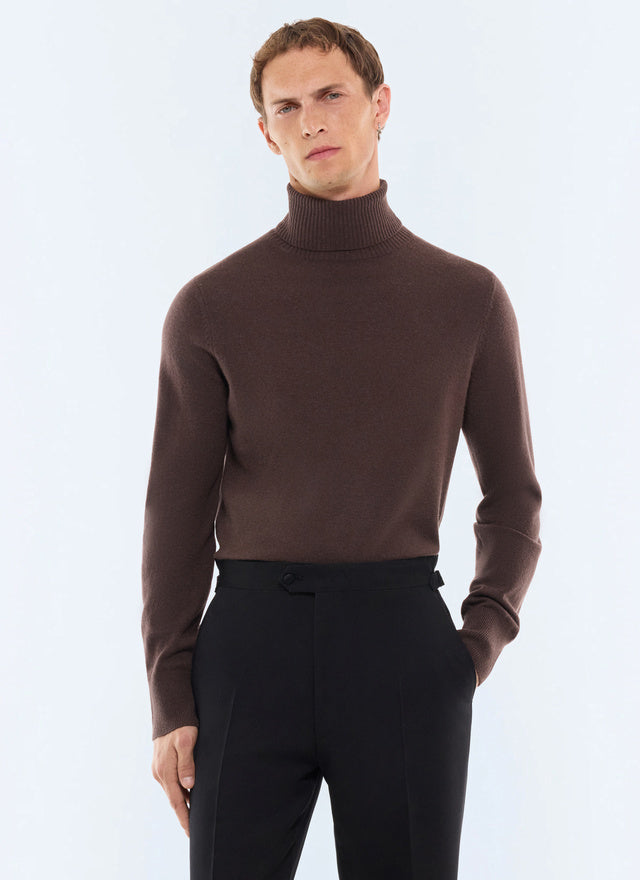 Pull col roulé en laine et cachemire Chocolat