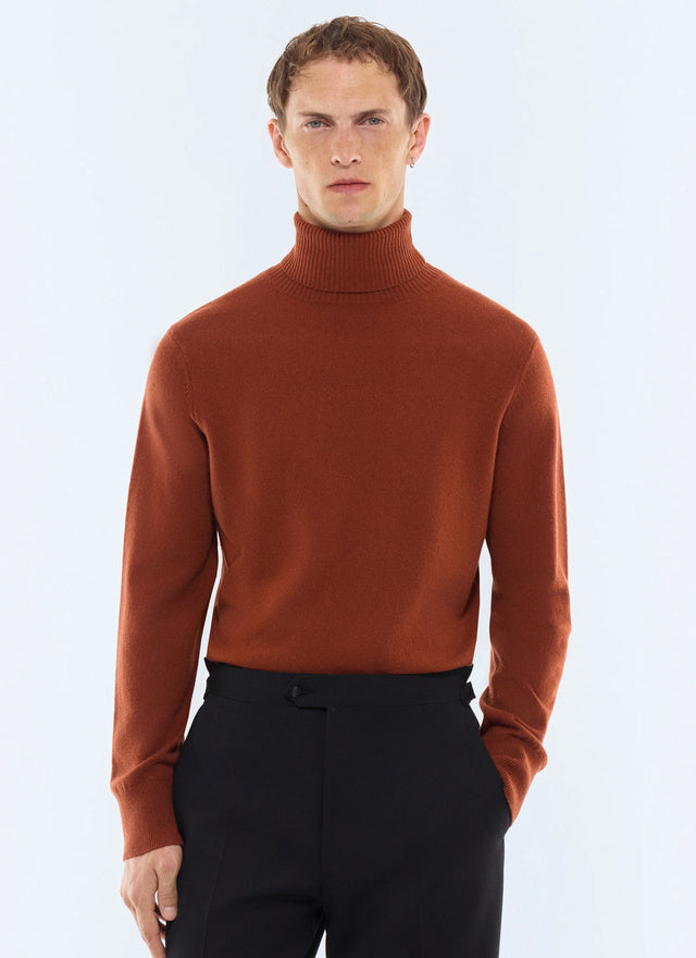 Pull col roulé en laine et cachemire Rouille