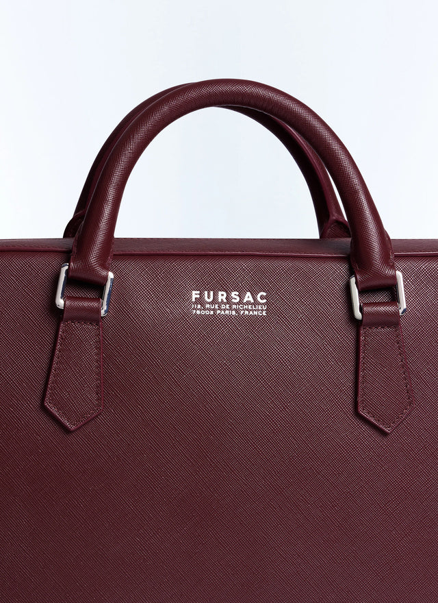 Mallette en cuir Saffiano uni Bordeaux