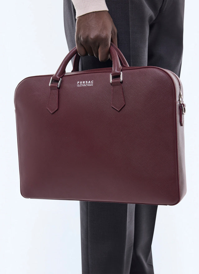 Mallette en cuir Saffiano uni Bordeaux