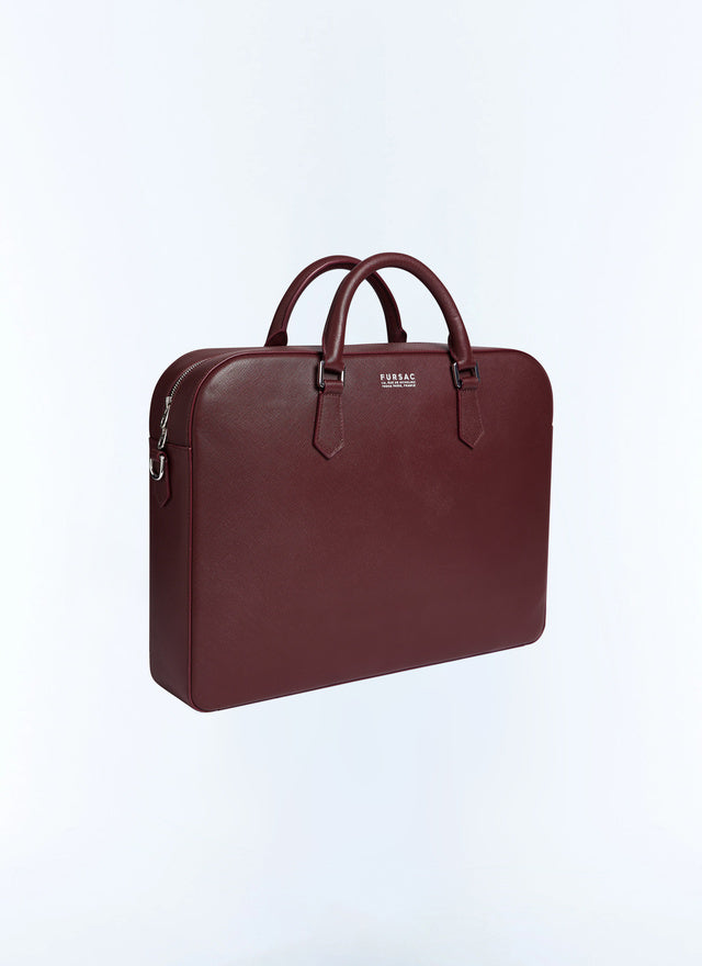 Mallette en cuir Saffiano uni Bordeaux
