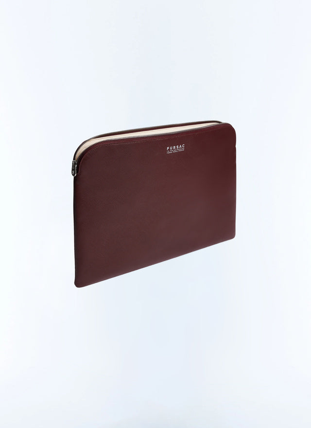 Porte-documents en cuir Saffiano Bordeaux