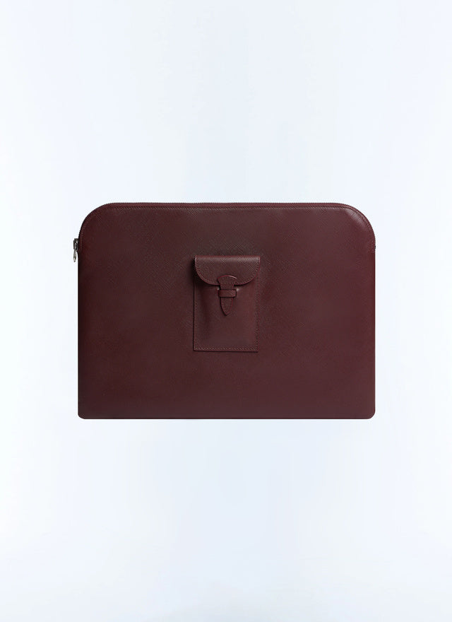Porte-documents en cuir Saffiano Bordeaux