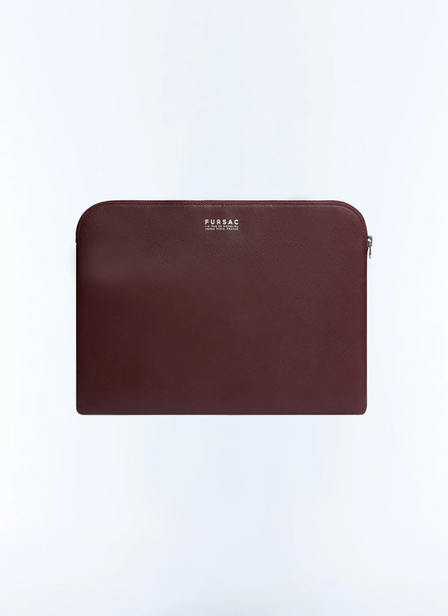 Porte-documents en cuir Saffiano Bordeaux