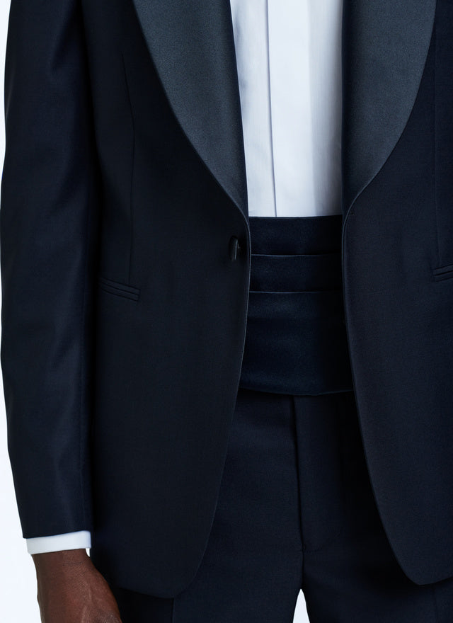 Veste de smoking col châle satin en faille de laine Bleu marine
