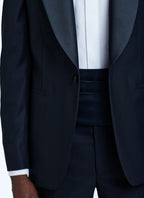 Veste de smoking col châle satin en faille de laine Bleu marine