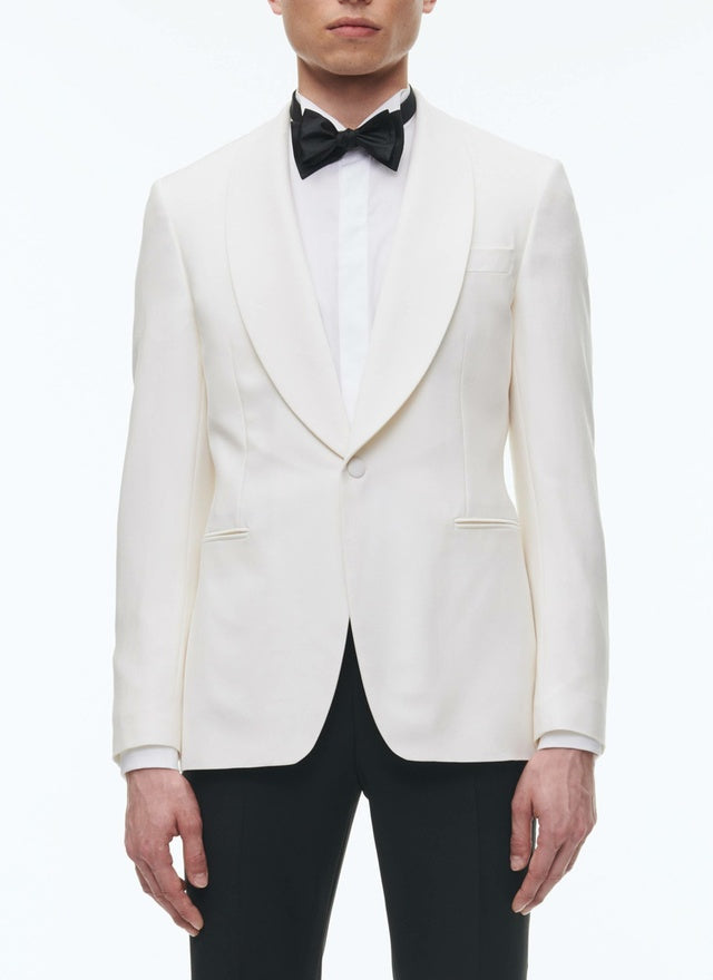 Veste de smoking ajustée en laine Ecru