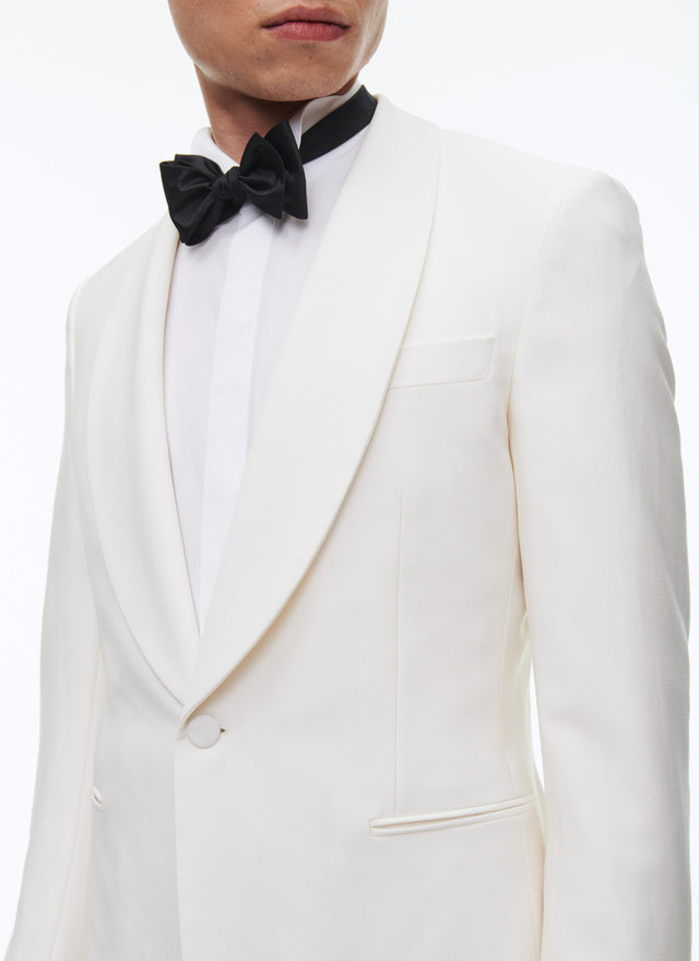 Veste de smoking ajustée en laine Ecru