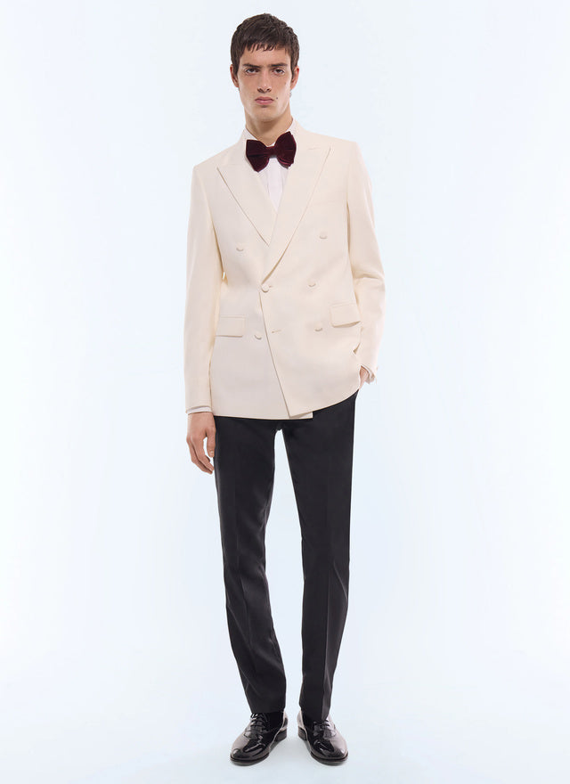 Veste de smoking croisée en laine vierge Ecru