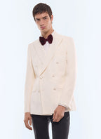 Veste de smoking croisée en laine vierge Ecru